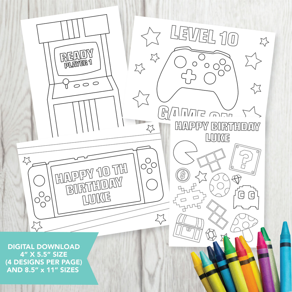 Editable Video Game Coloring Party Favors| Download