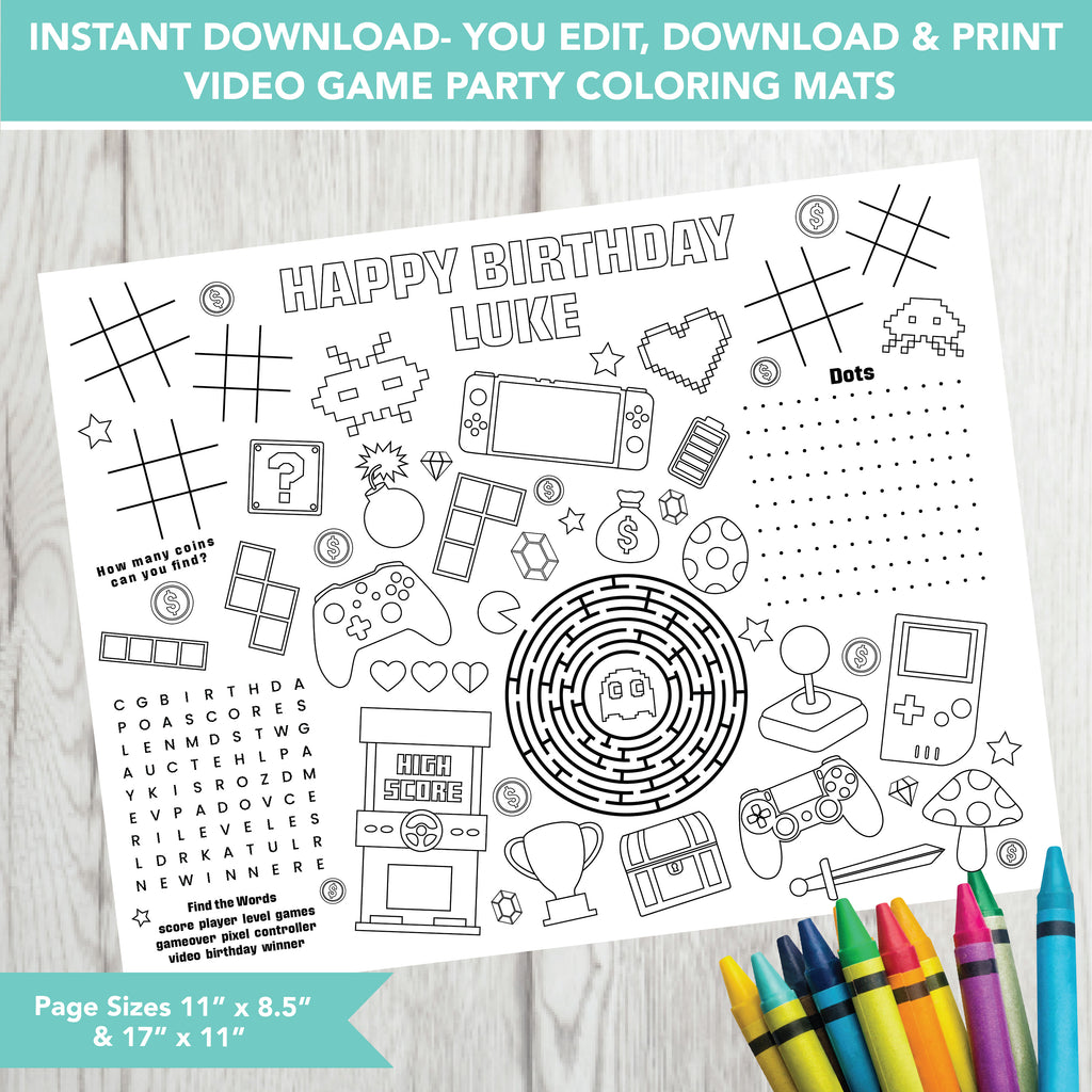 Editable Video Game Party Mat| Download