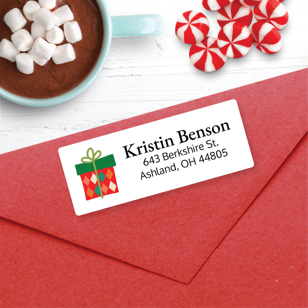 Christmas Address Labels, Plaid Present, Personalized