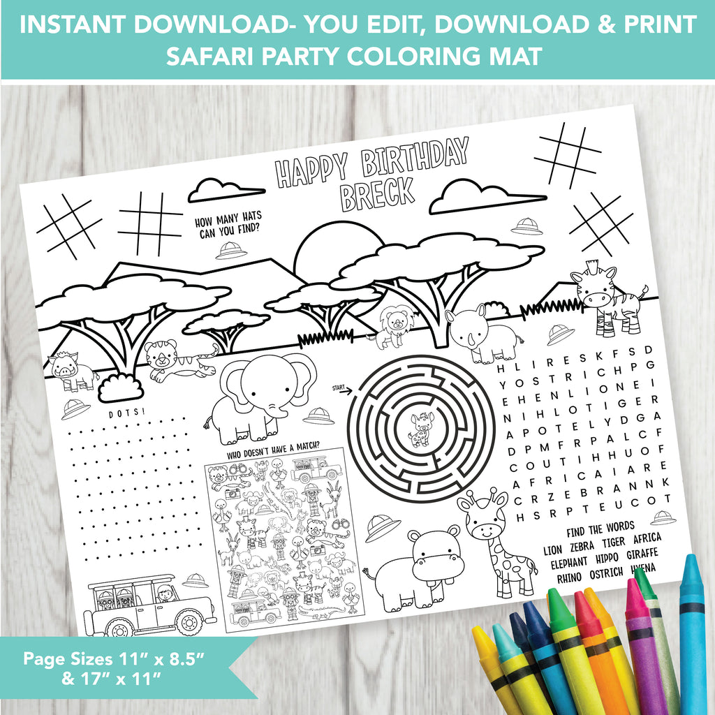 Editable Safari Party Placemat| Download