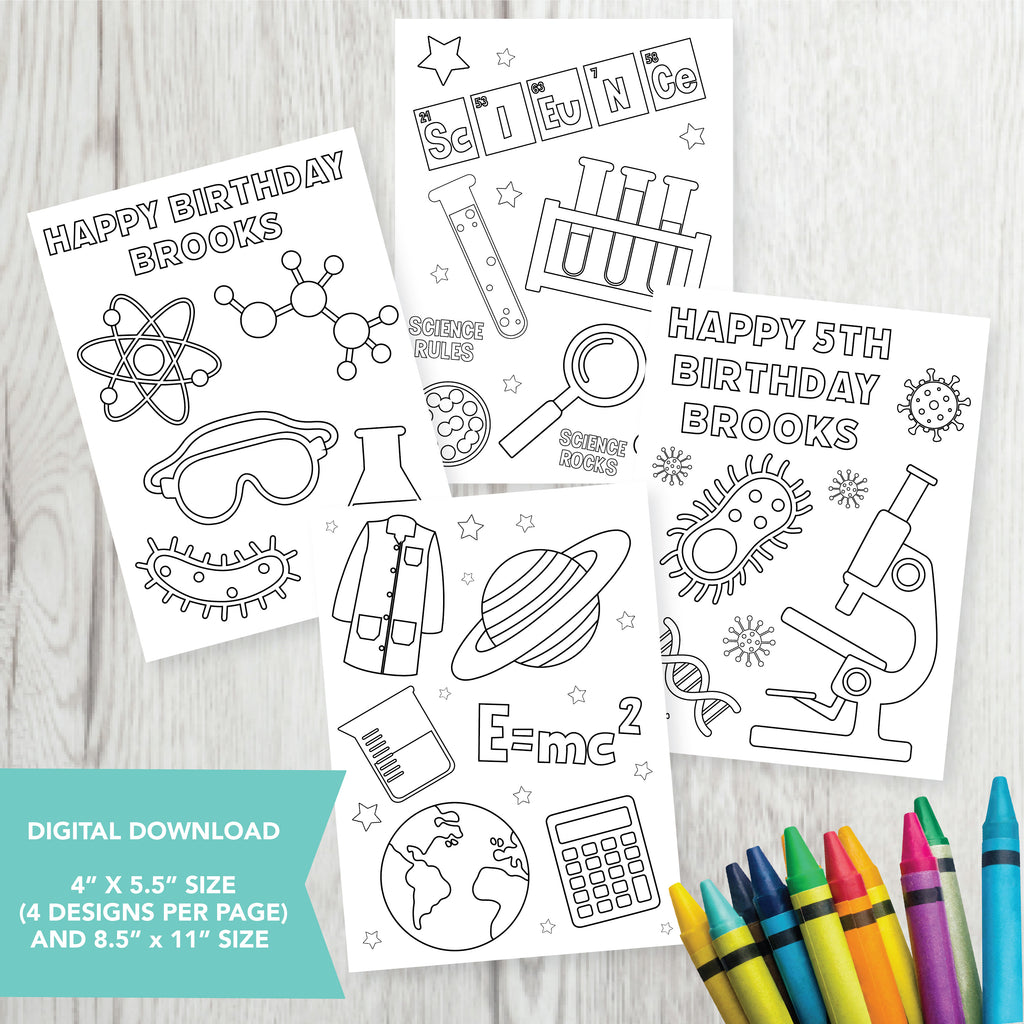 Editable Science Coloring Party Favors