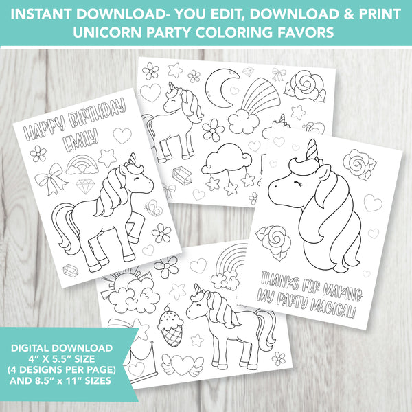 Editable Unicorn Coloring Party Favors – Partyinapinch