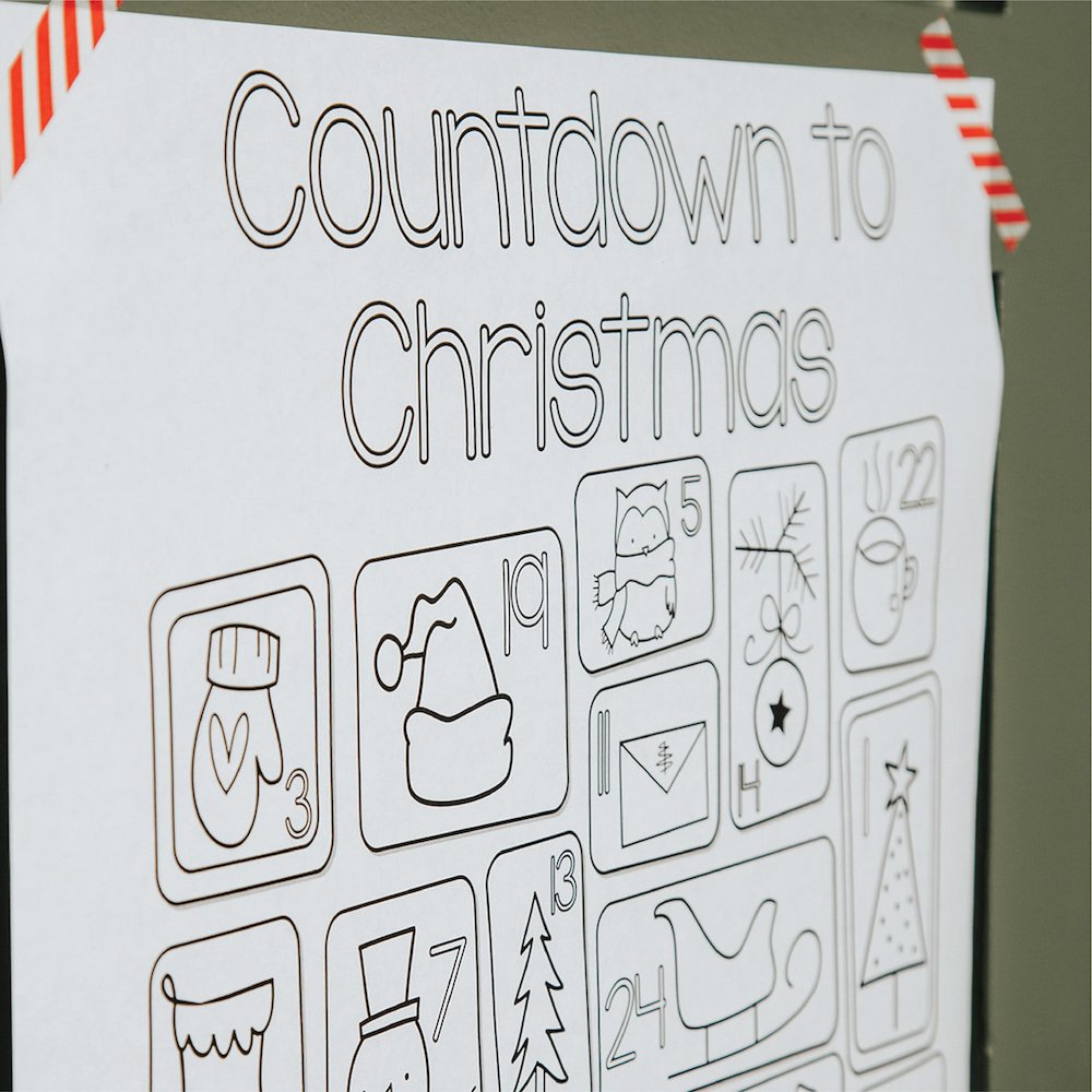 Printable Christmas Countdown Coloring Poster| Instant Download