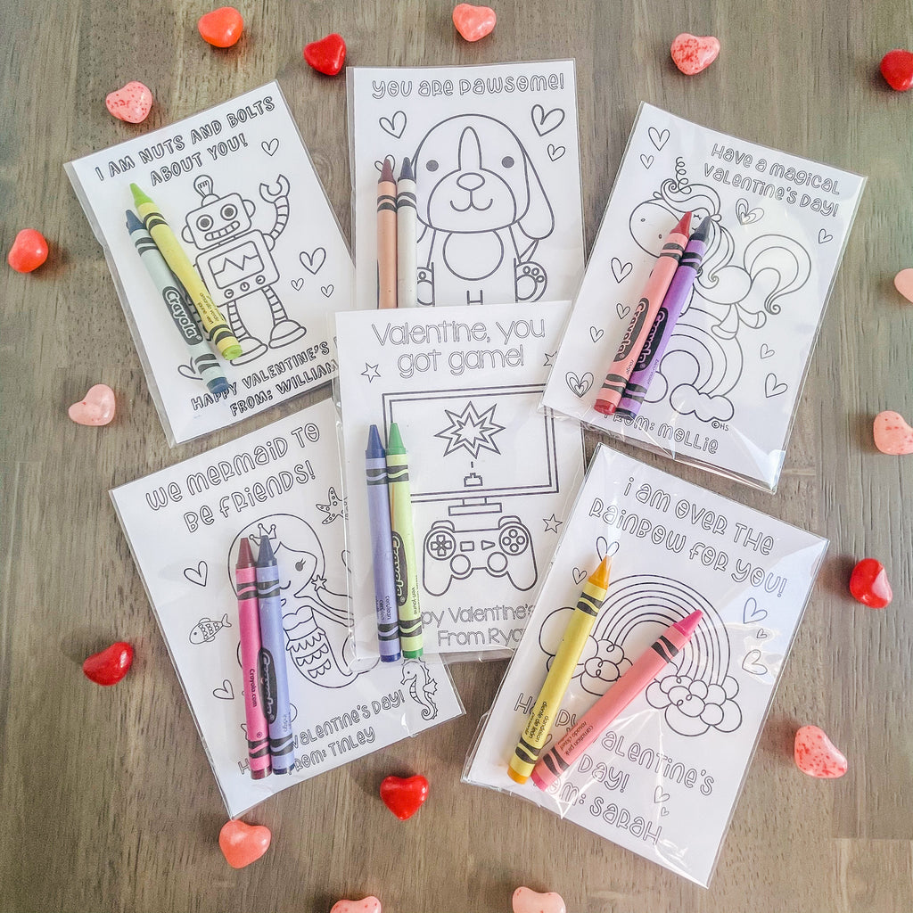 RAINBOW VALENTINE'S DAY COLORING CARDS| Instant Download
