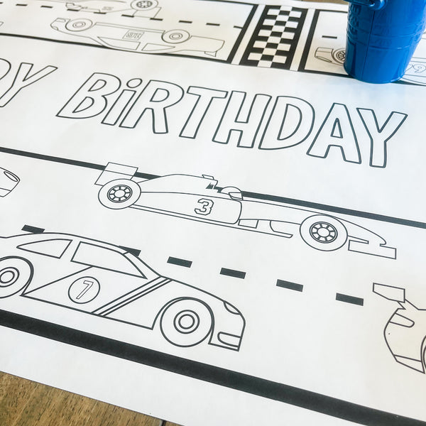 Race Car Coloring Table Runner Partyinapinch