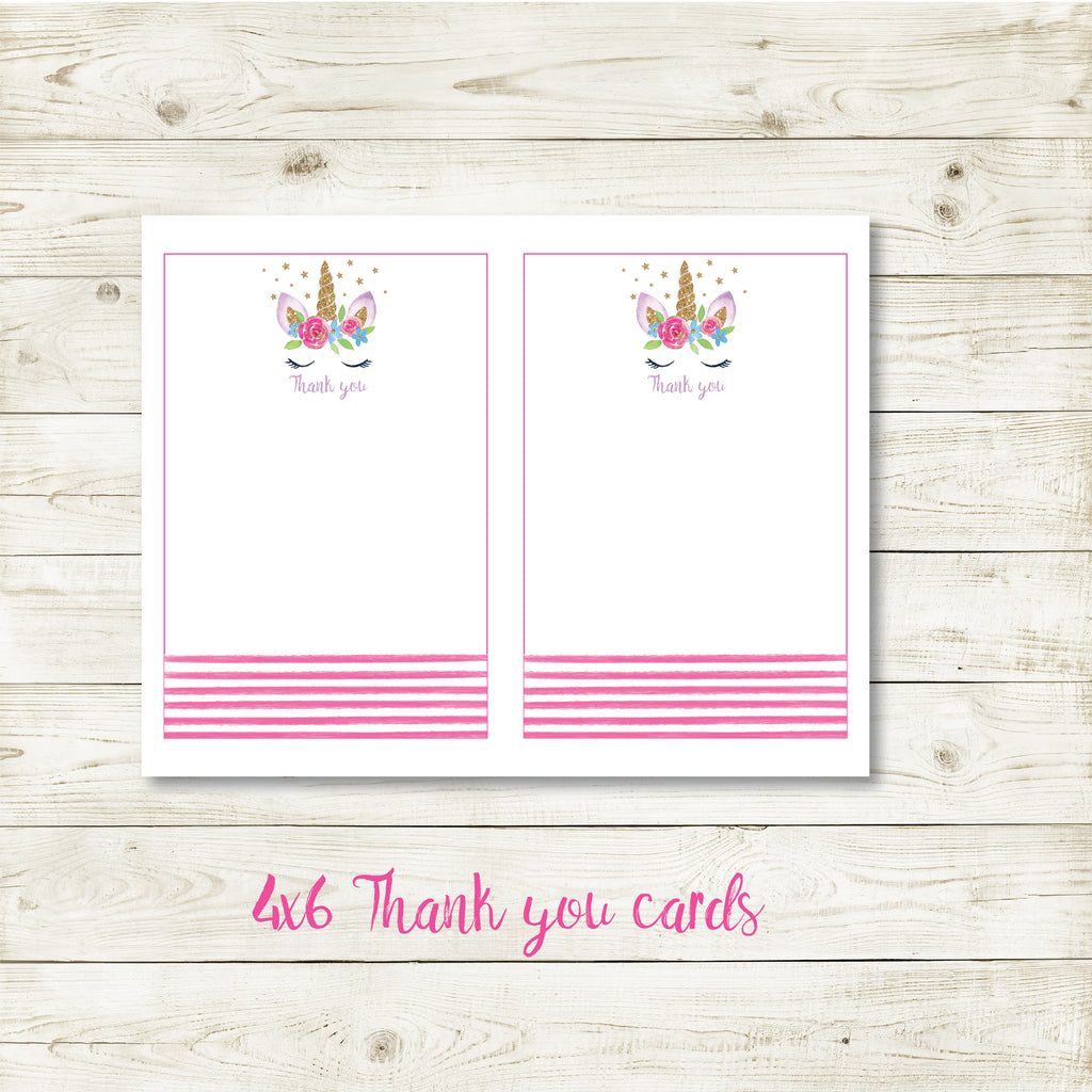 UNICORN 4X6 THANK YOU CARD| UNICORN PARTY| INSTANT DOWNLOAD
