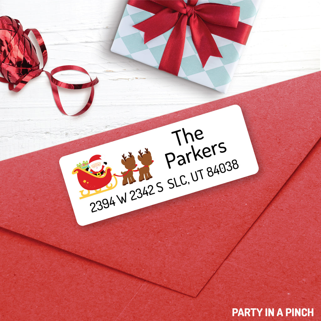 Christmas Santa With Reindeer Address Labels| Personalized