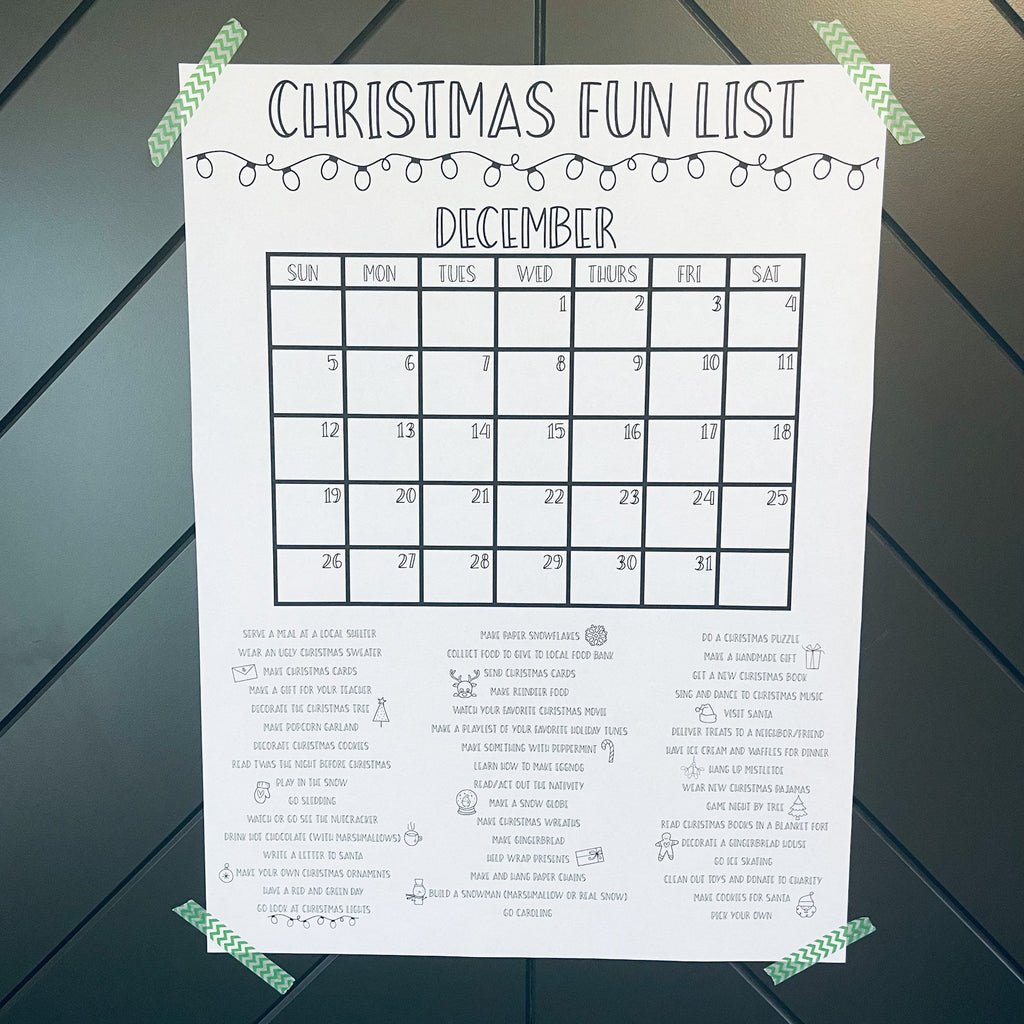 PRINTABLE Christmas Fun List Poster| Instant Download