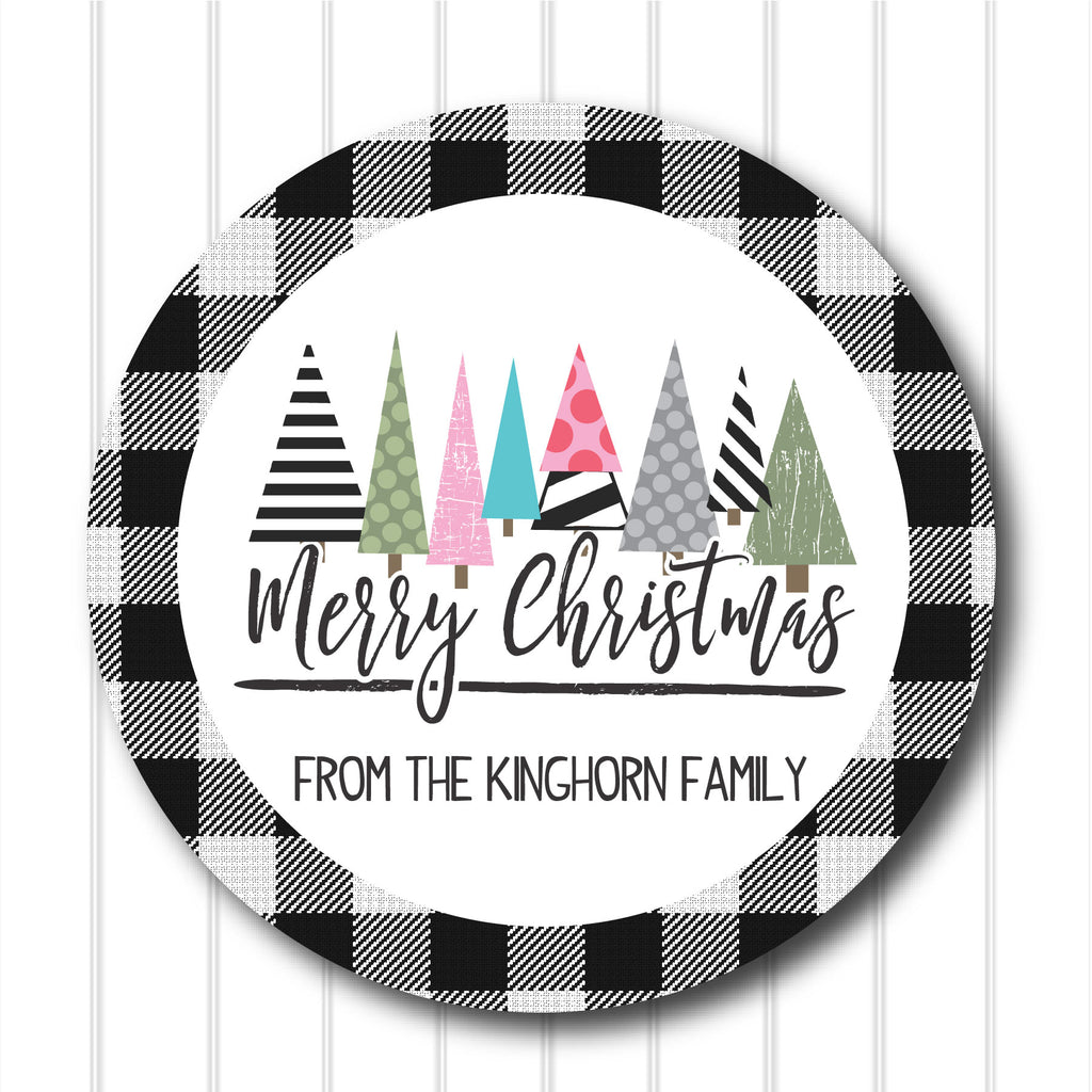 Merry Christmas Trees Favor Sticker Set 2.5"| Personalized