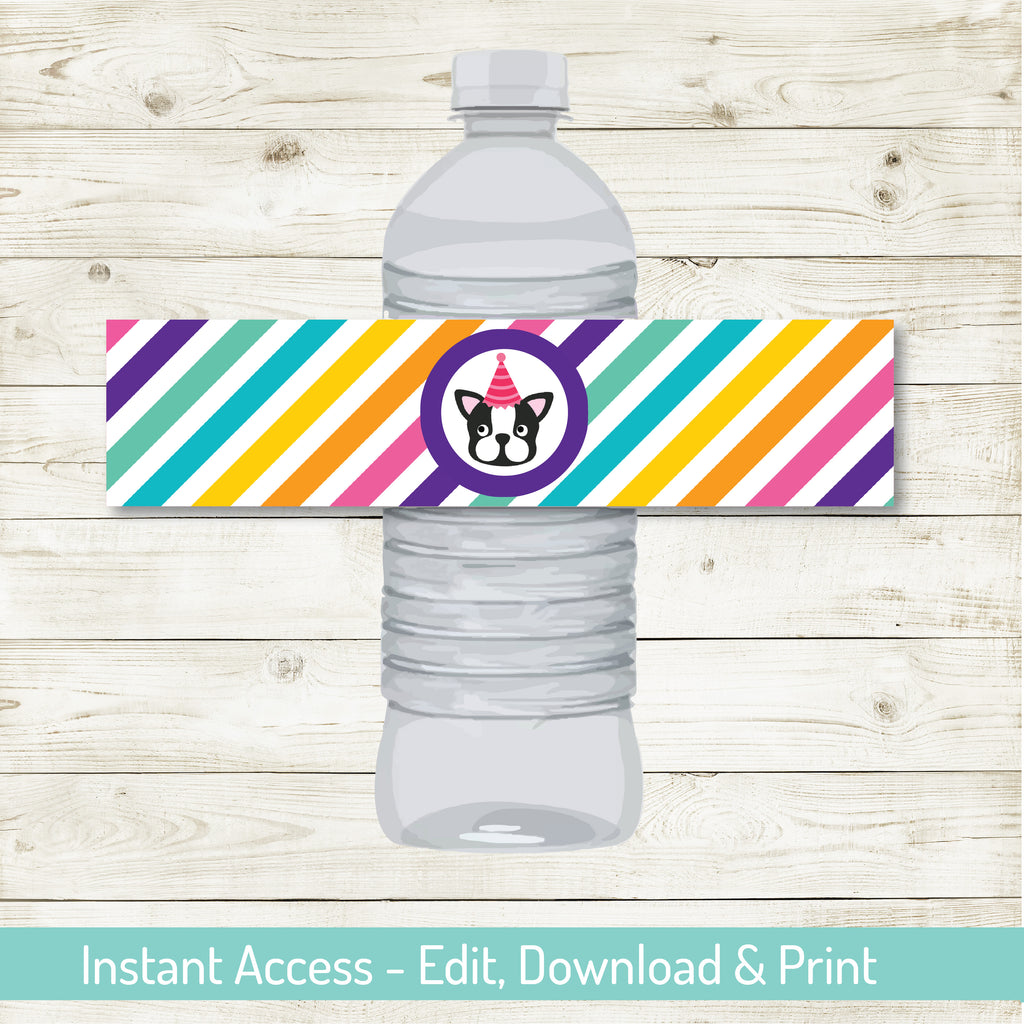 Puppy Party Water Bottle Wraps| Puppy Party| Editable