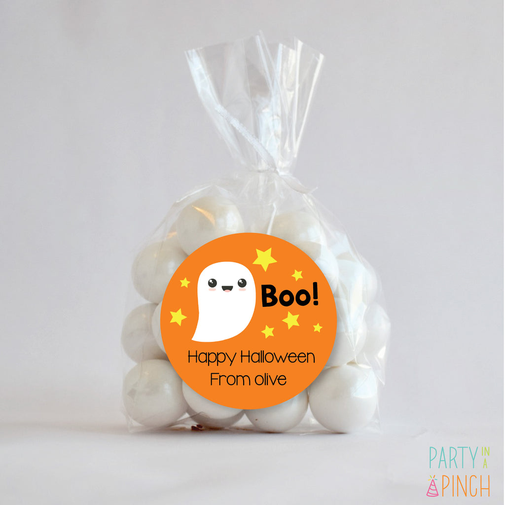 Ghost "Boo" Halloween Favor Sticker Set - Orange