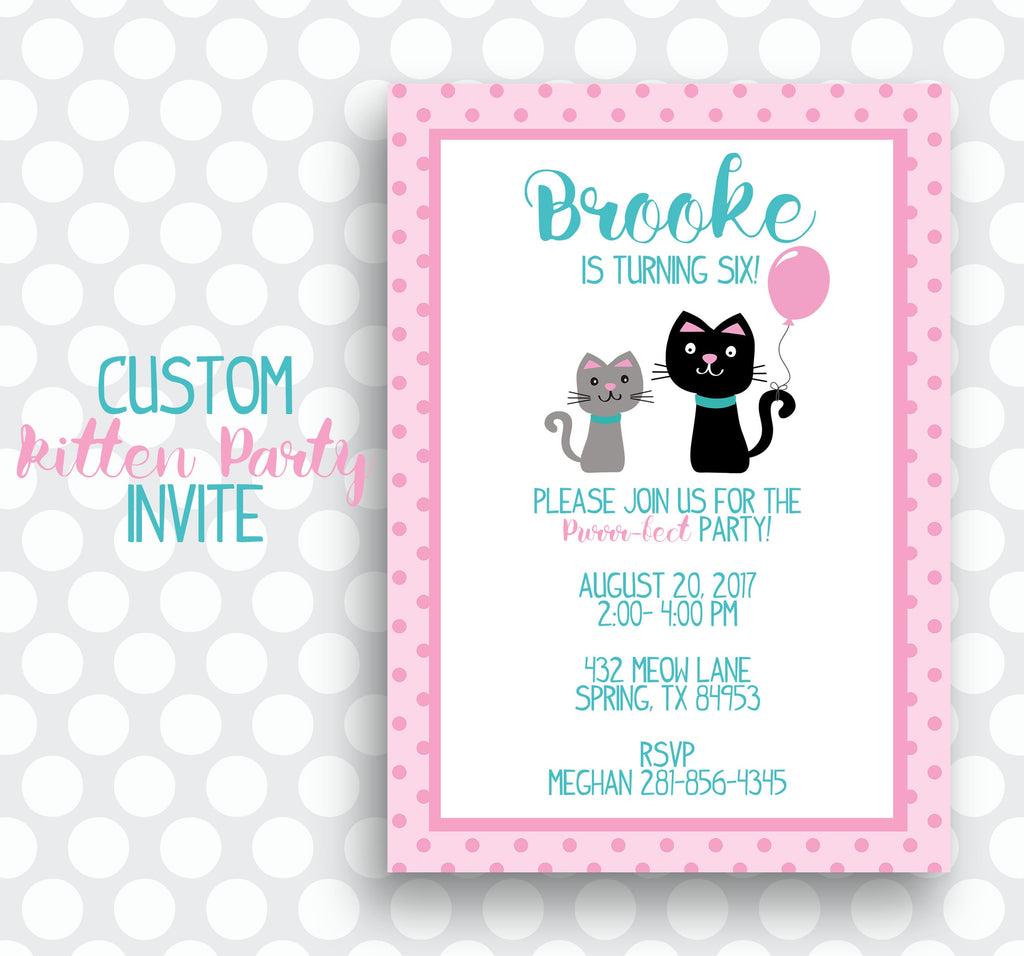 Purrfect Kitten Party Invitation, Custom Kitten Invite, Cat Party,Personalized, Printable,Digital
