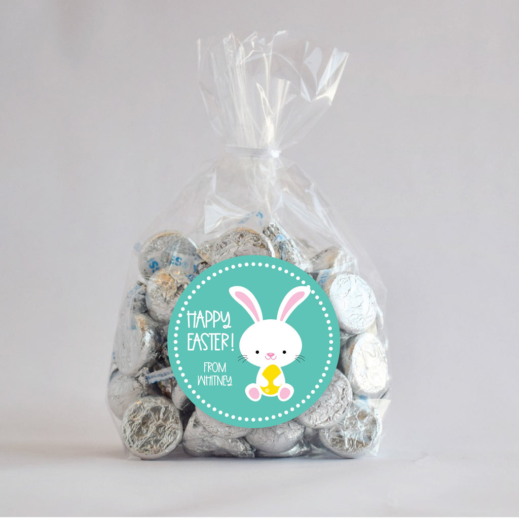 Personalized Easter White Bunny Stickers, Easter Stickers, Bunny Sticker, Easter Favor Stickers 2.5", Easter Favor Stickers and Treat Bags