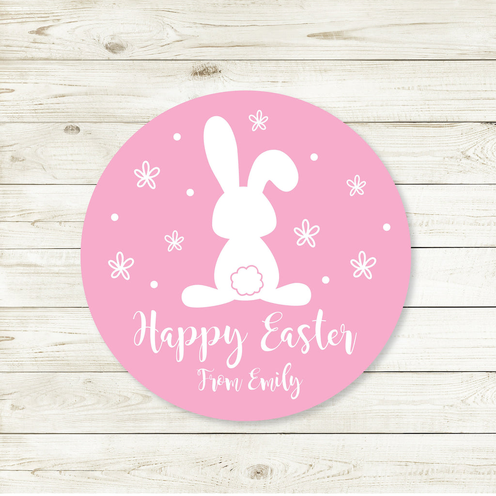Personalized Easter Pink Bunny Stickers, Easter Stickers, Bunny Sticker, Easter Favor Stickers 2.5", Easter Favor Stickers and Treat Bags