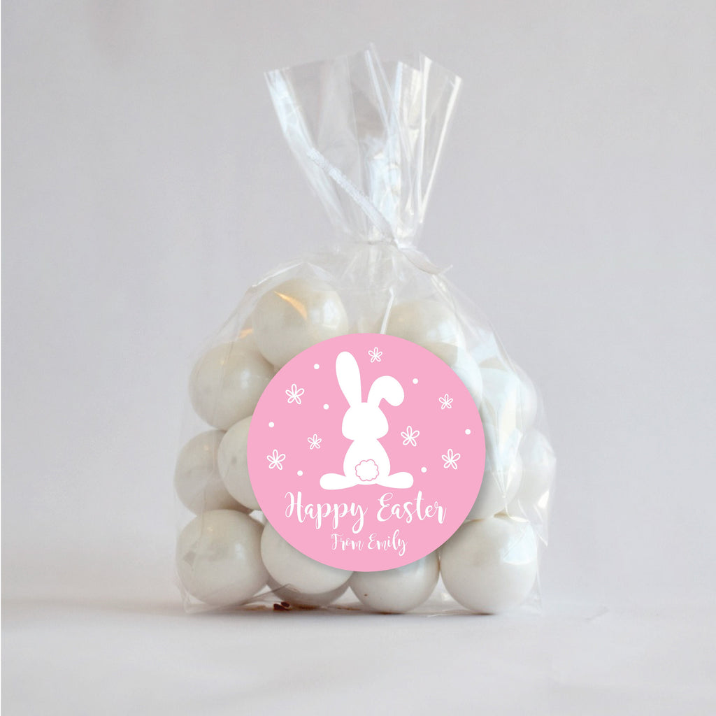 Personalized Easter Pink Bunny Stickers, Easter Stickers, Bunny Sticker, Easter Favor Stickers 2.5", Easter Favor Stickers and Treat Bags