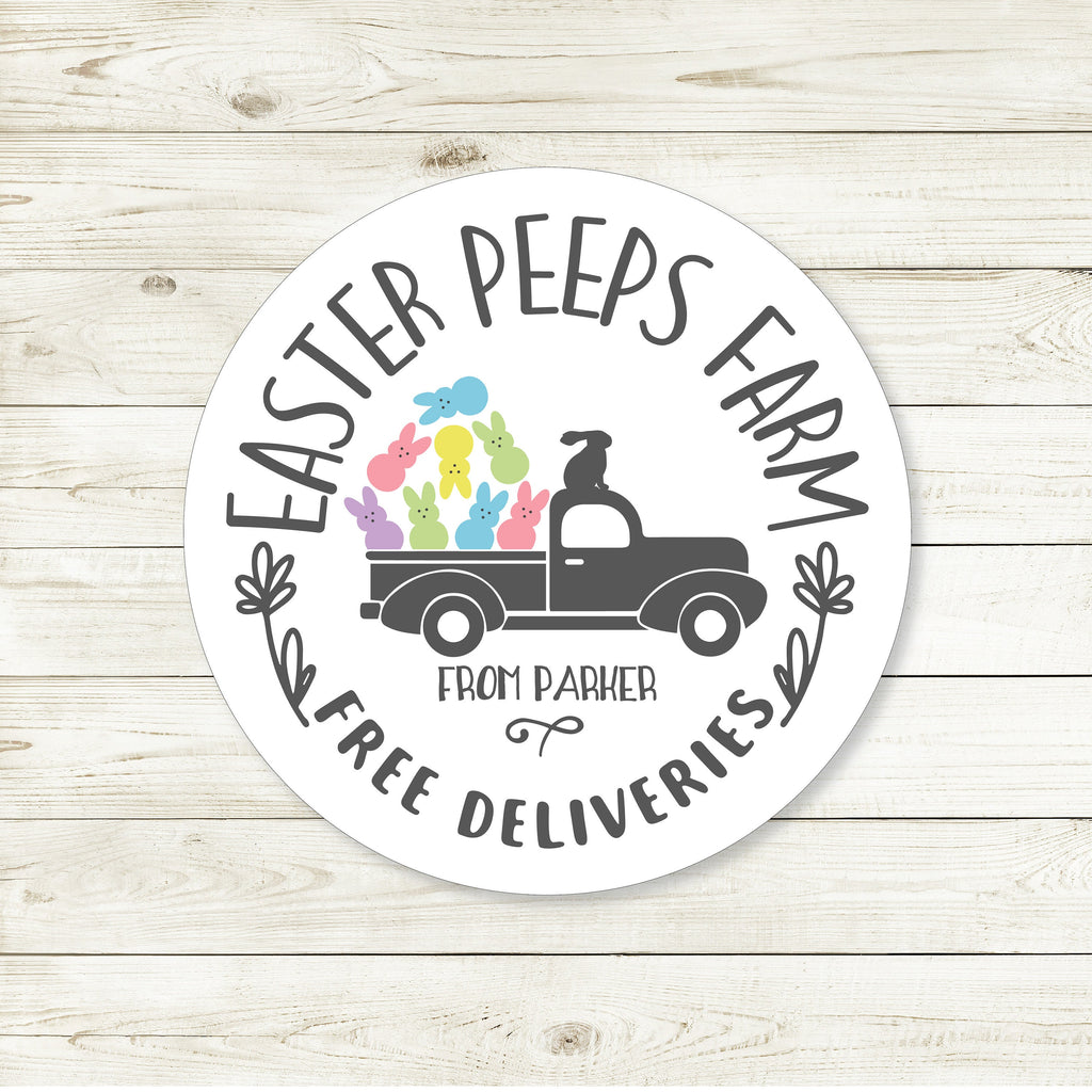 Personalized Easter Peeps Truck Favor Stickers, Easter Stickers, Easter Favor Stickers 2.5", Easter Favor Stickers and Treat Bags