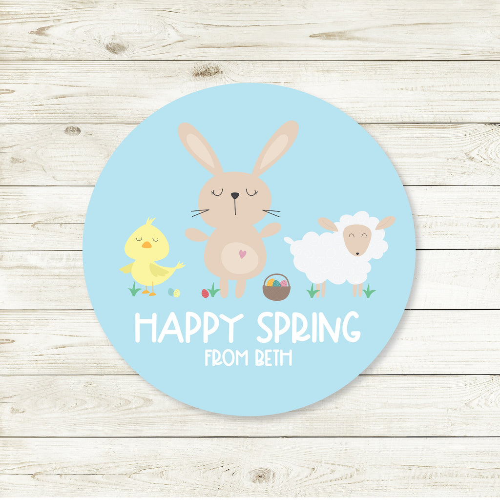 Personalized Happy Spring Stickers, Easter Stickers, Chick Sticker, Easter Favor Stickers 2.5", Easter Favor Stickers and Treat Bags