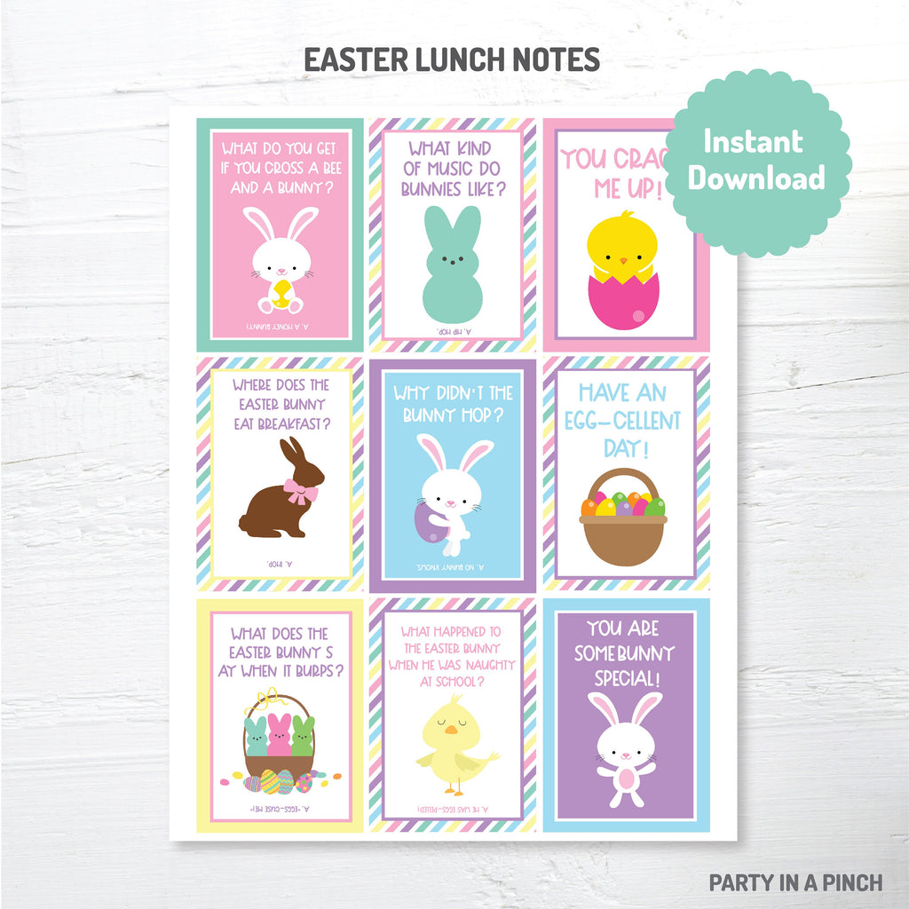 Lunchbox Notes, Lunchbox Jokes, Easter Lunchbox Notes, Easter Lunch Cards, School Lunch Notes, Printable, Instant Download