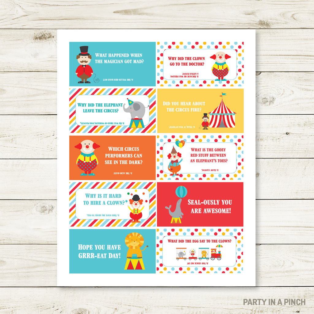 Circus Lunchbox Stickers| Lunch Notes