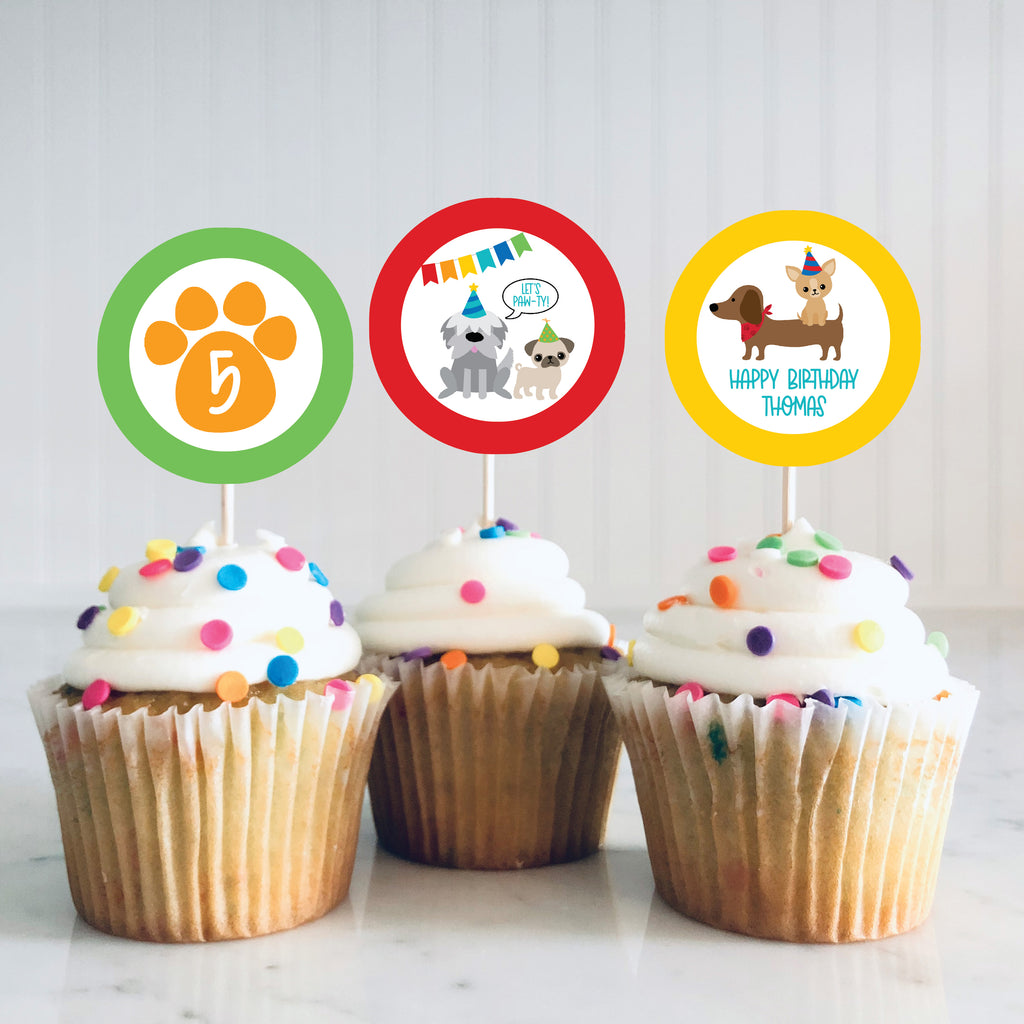 Puppy Party Cupcake Toppers| Puppy Party| Editable