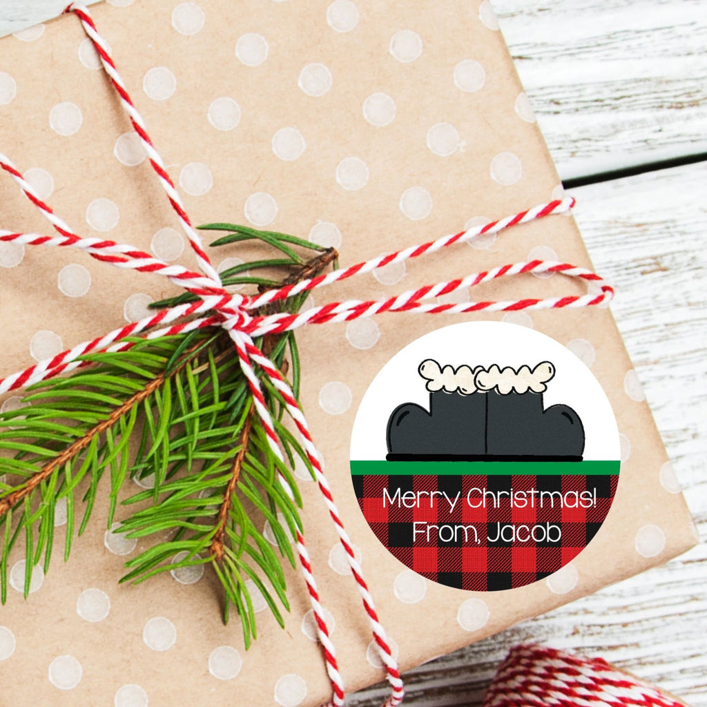 Christmas Santa Boots Favor Sticker Set 2.5"| Personalized