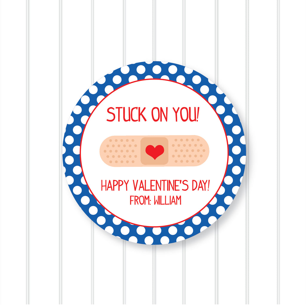 Band-Aid Blue Valentine's Day Favor Sticker Set 2.5"| Personalized