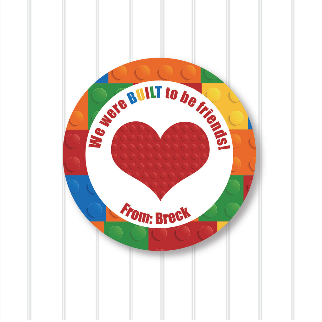 Building Block Valentine's Day Favor Sticker Set 2.5"| Personalized