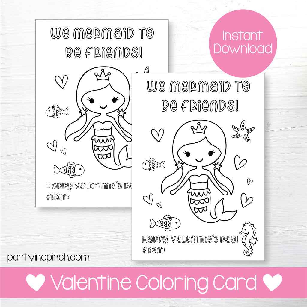 MERMAID VALENTINE'S DAY COLORING CARDS| Instant Download