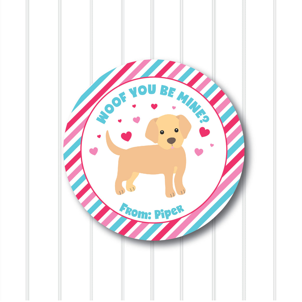 Puppy Valentine's Day Favor Sticker Set 2.5"| Personalized