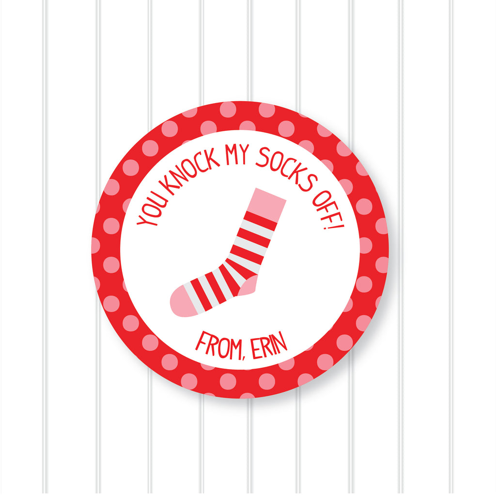"You Knock My Socks Off" Valentine's Day Favor Sticker Set 2.5"| Personalized