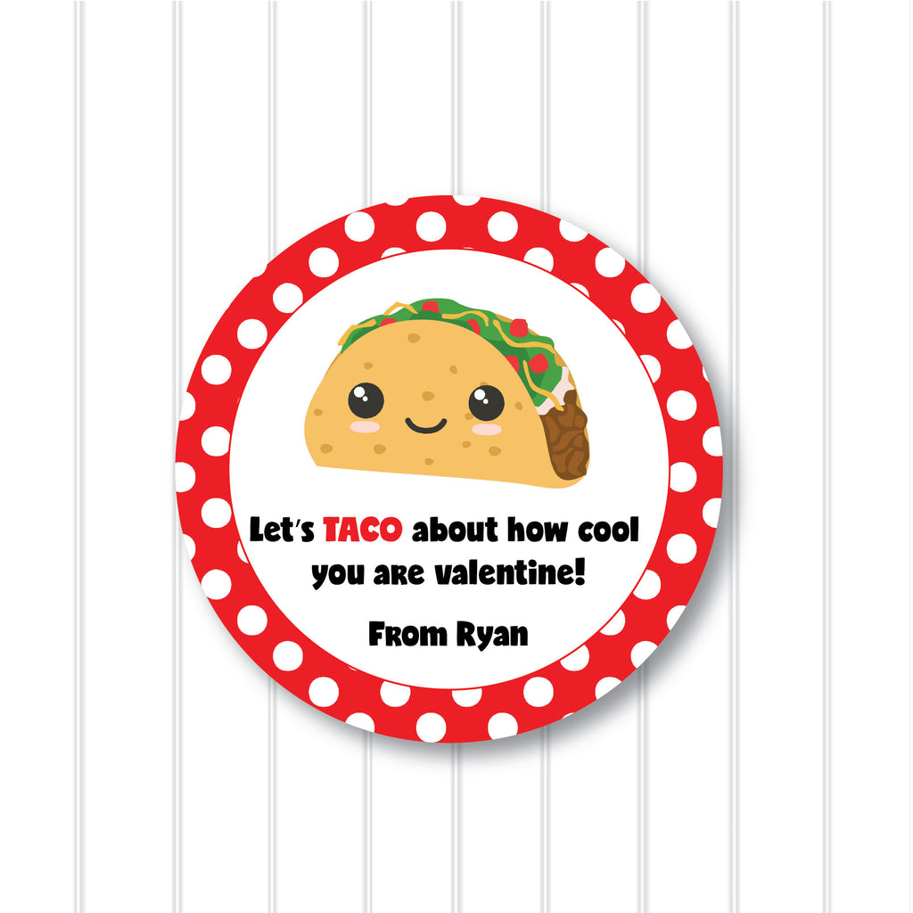 Valentine's Day Taco Favor Sticker Set 2.5"| Personalized
