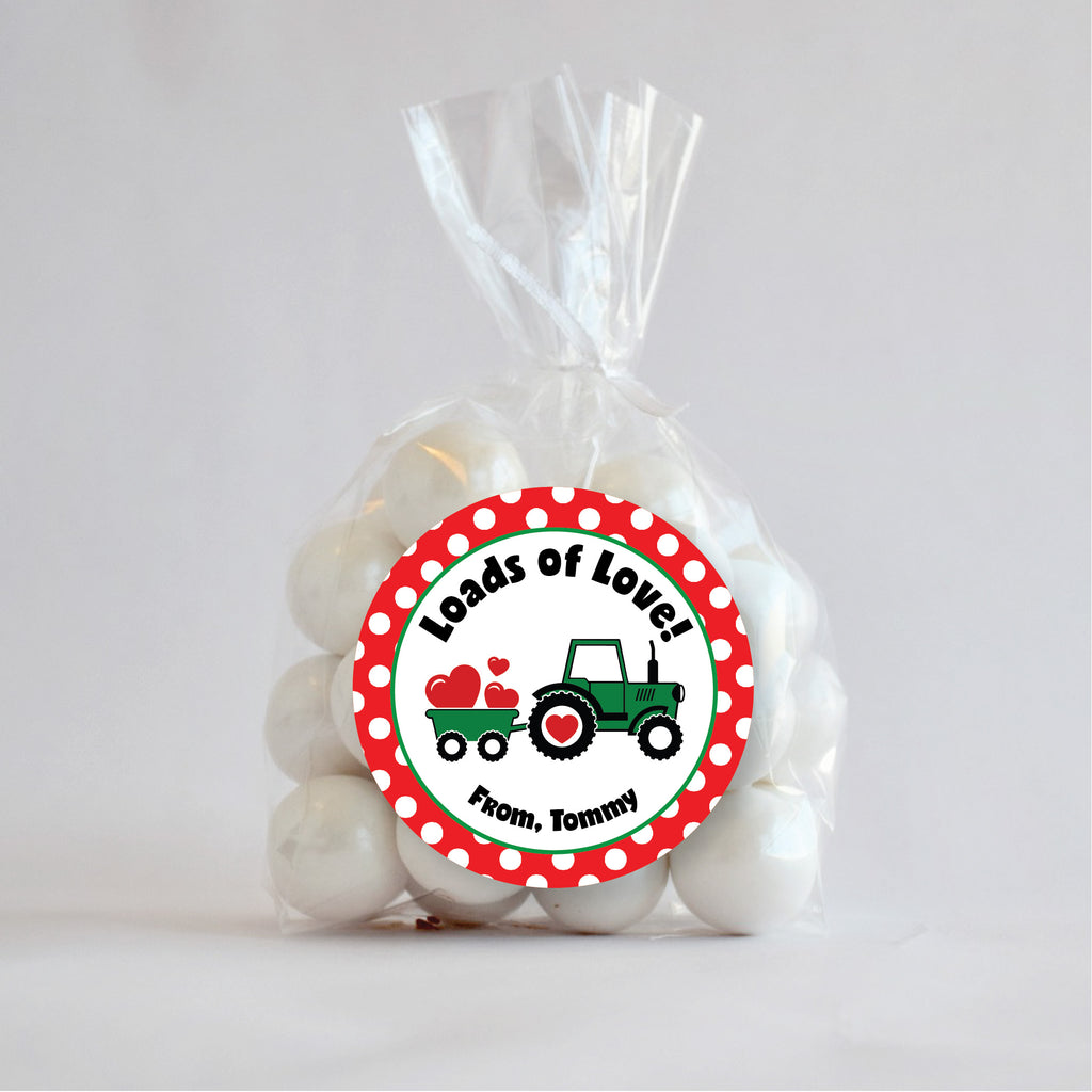 Tractor "Loads of Love" Valentine's Day Favor Sticker Set 2.5"| Personalized