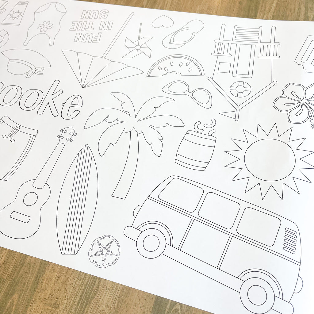 Summer Beach Coloring Table Runner| Summer