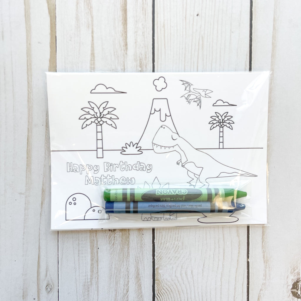 Personalized Dinosaur Coloring Party Favors