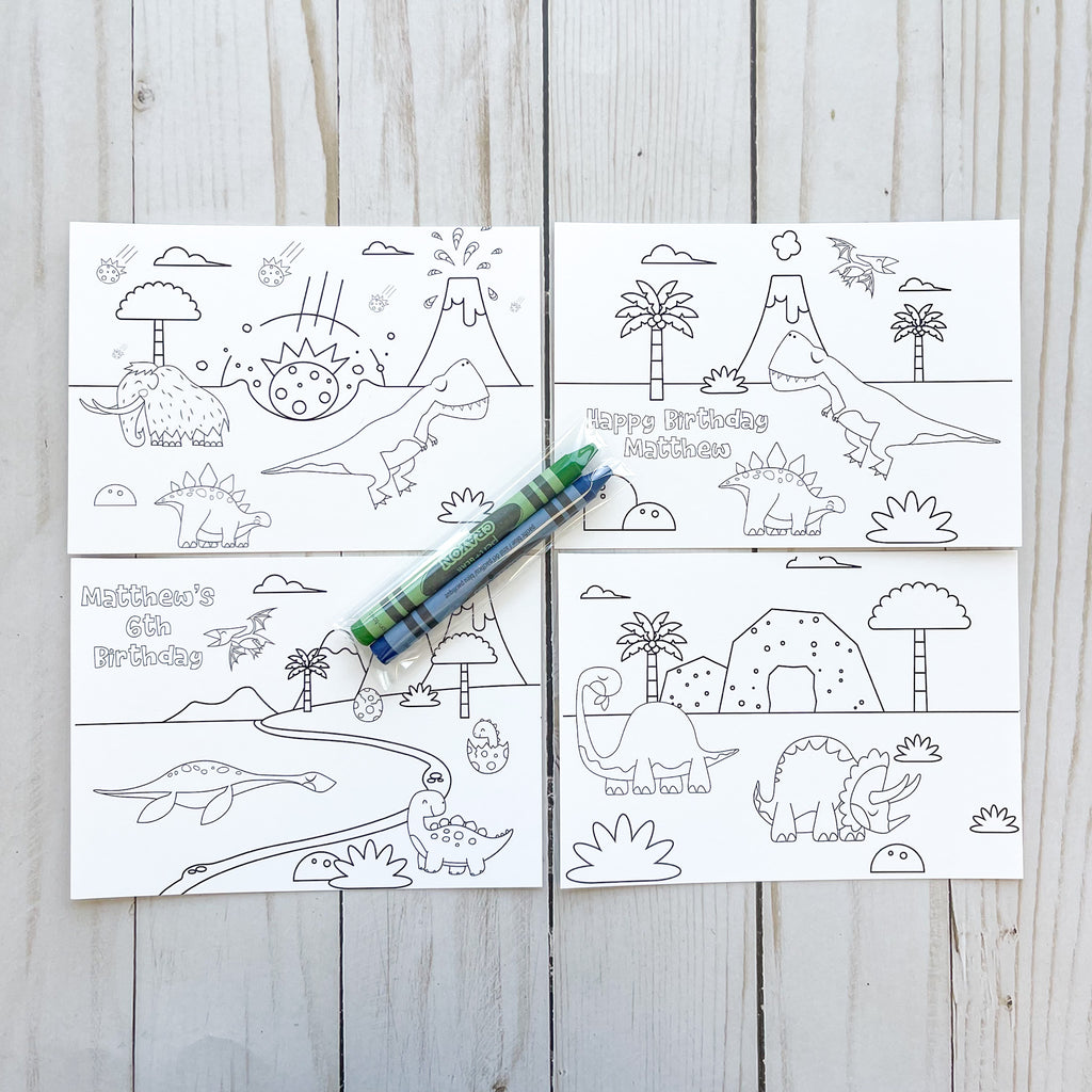 Personalized Dinosaur Coloring Party Favors