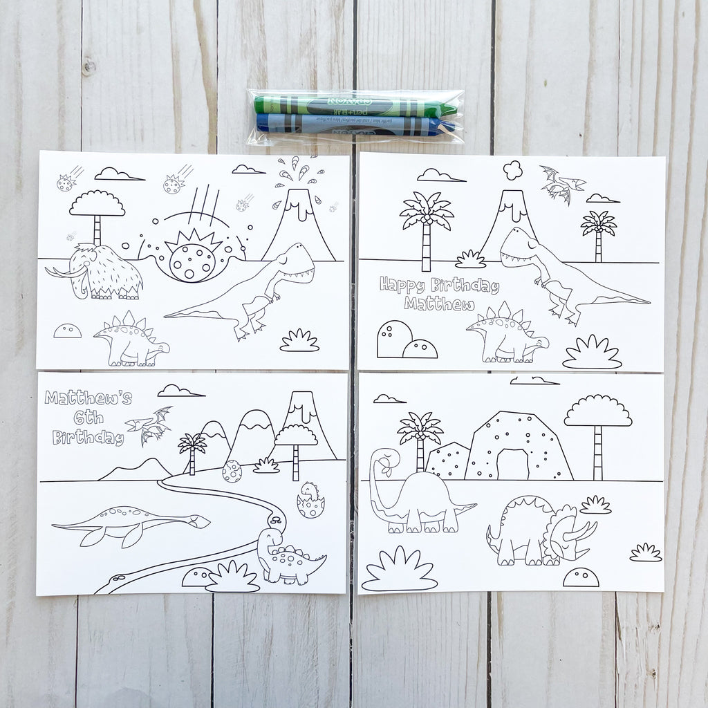 Personalized Dinosaur Coloring Party Favors