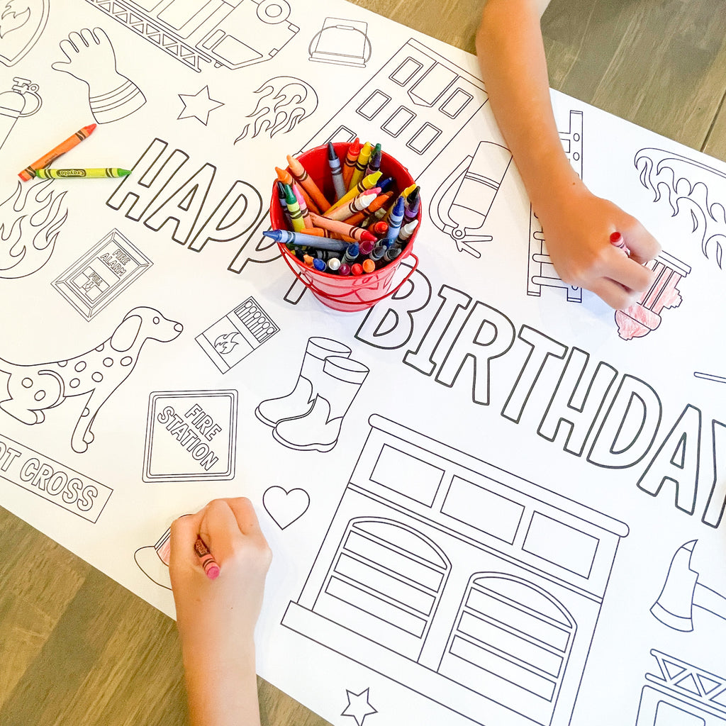 Fireman Coloring Table Runner| Fire Truck