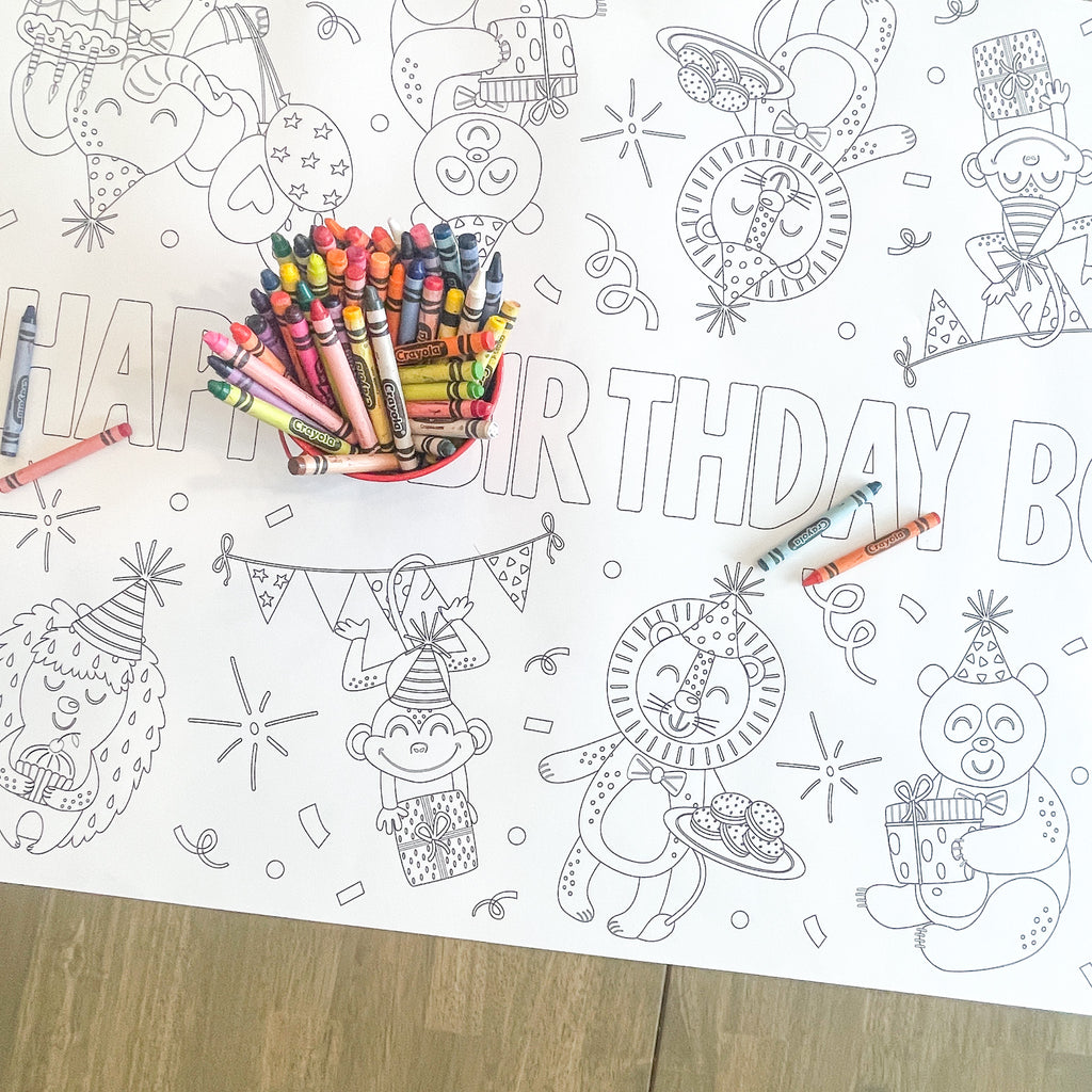 Happy Birthday Party Animals Coloring Table Runner