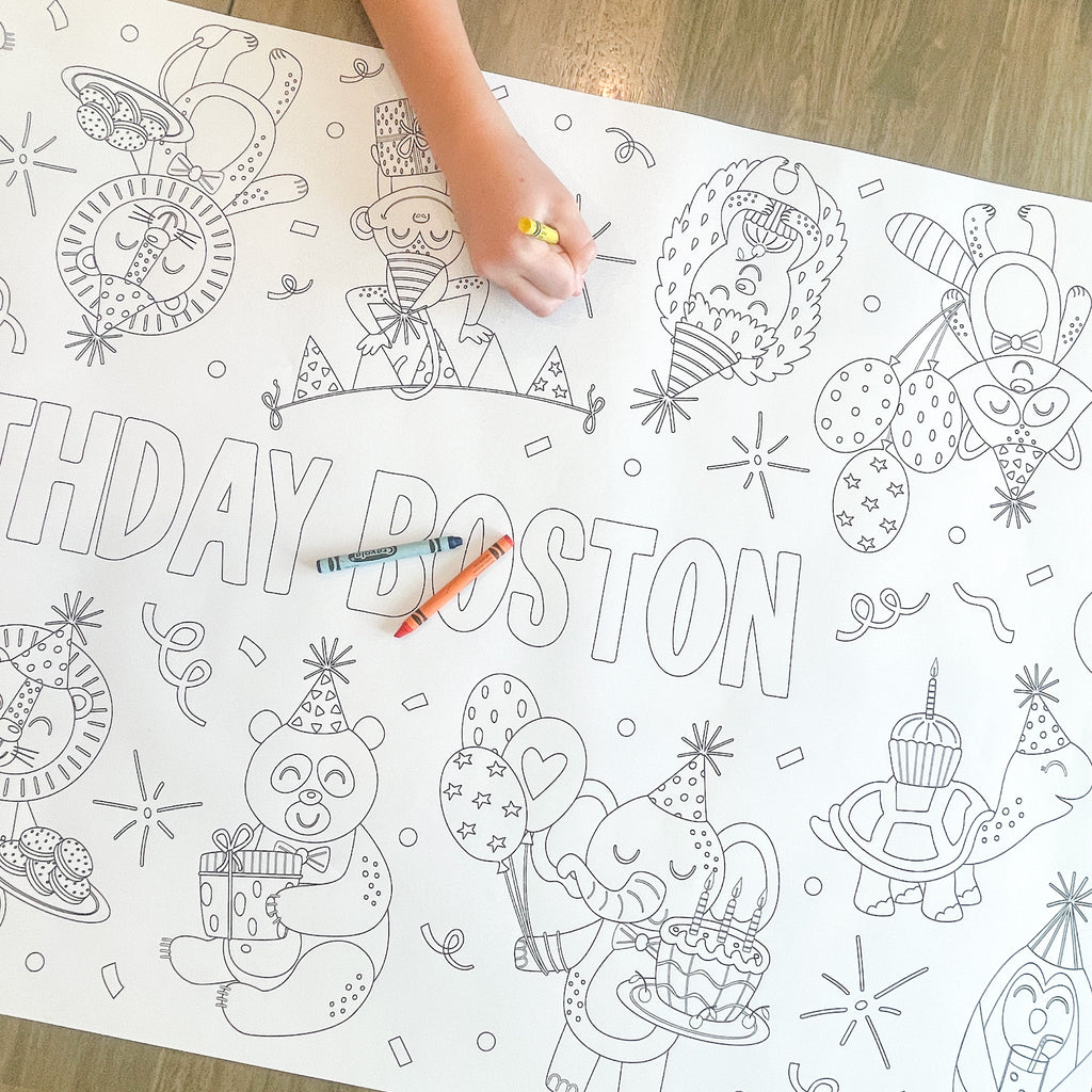 Happy Birthday Party Animals Coloring Table Runner