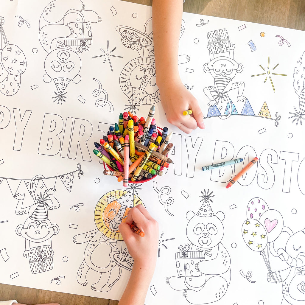 Happy Birthday Party Animals Coloring Table Runner