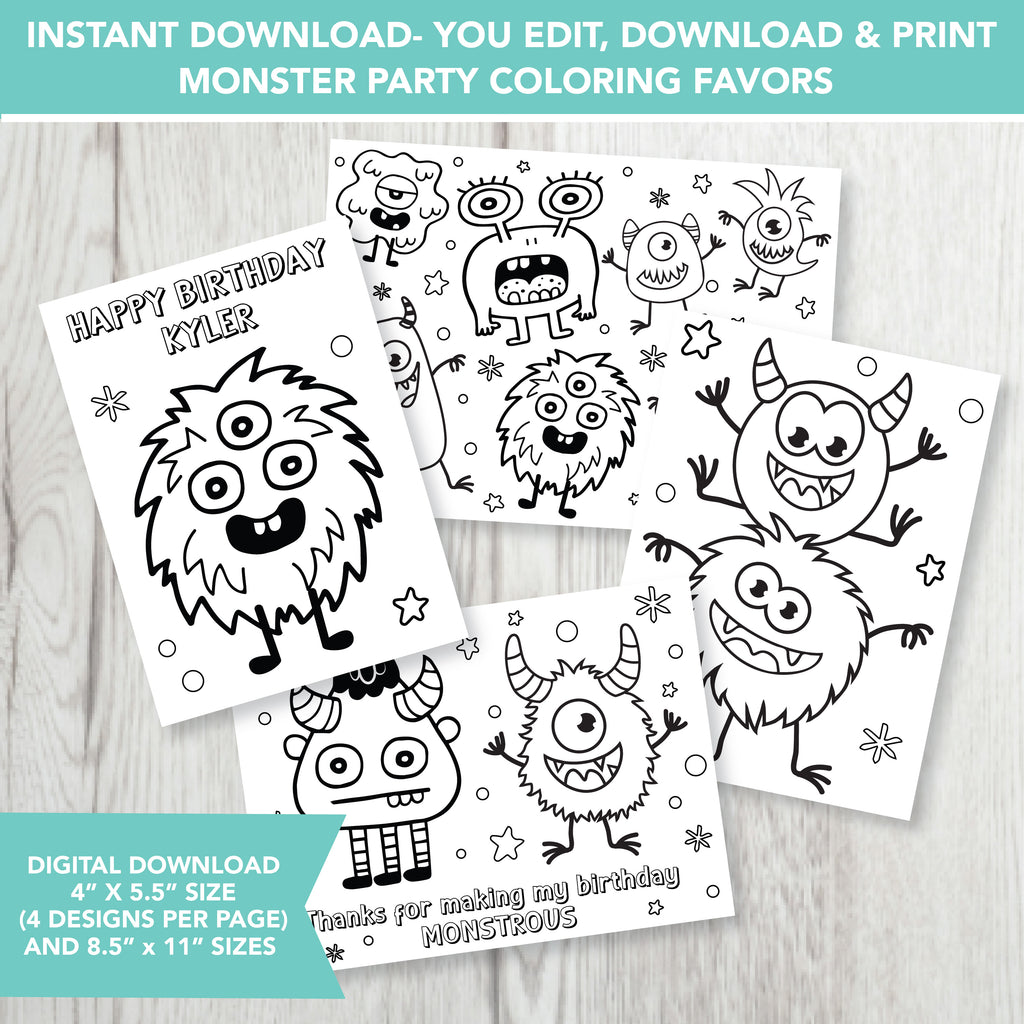 Editable Monster Coloring Party Favors