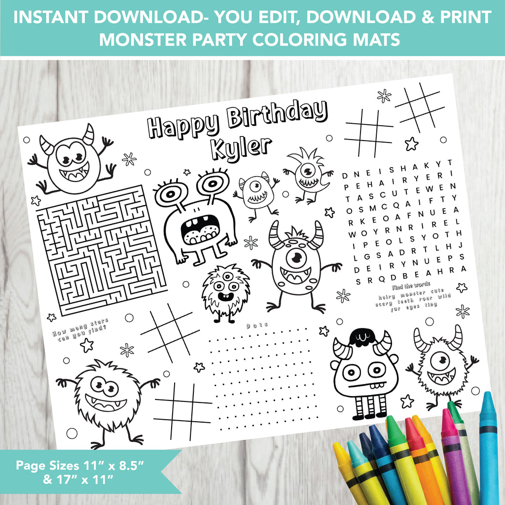 Editable Monster Party Sheet| Download