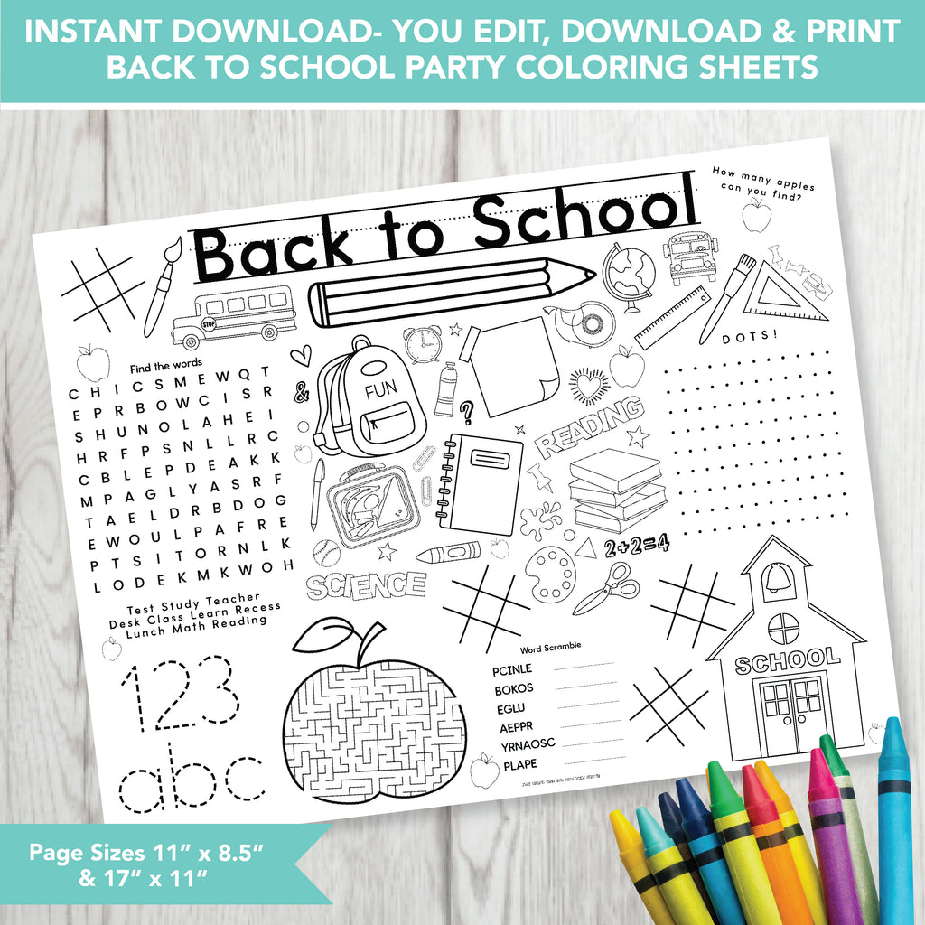 Editable Back to School Coloring Sheet| Download