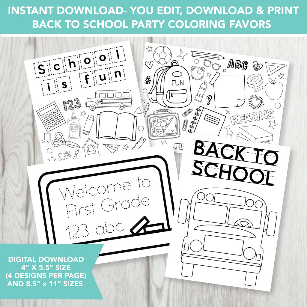 Editable Back to School Coloring  Favors