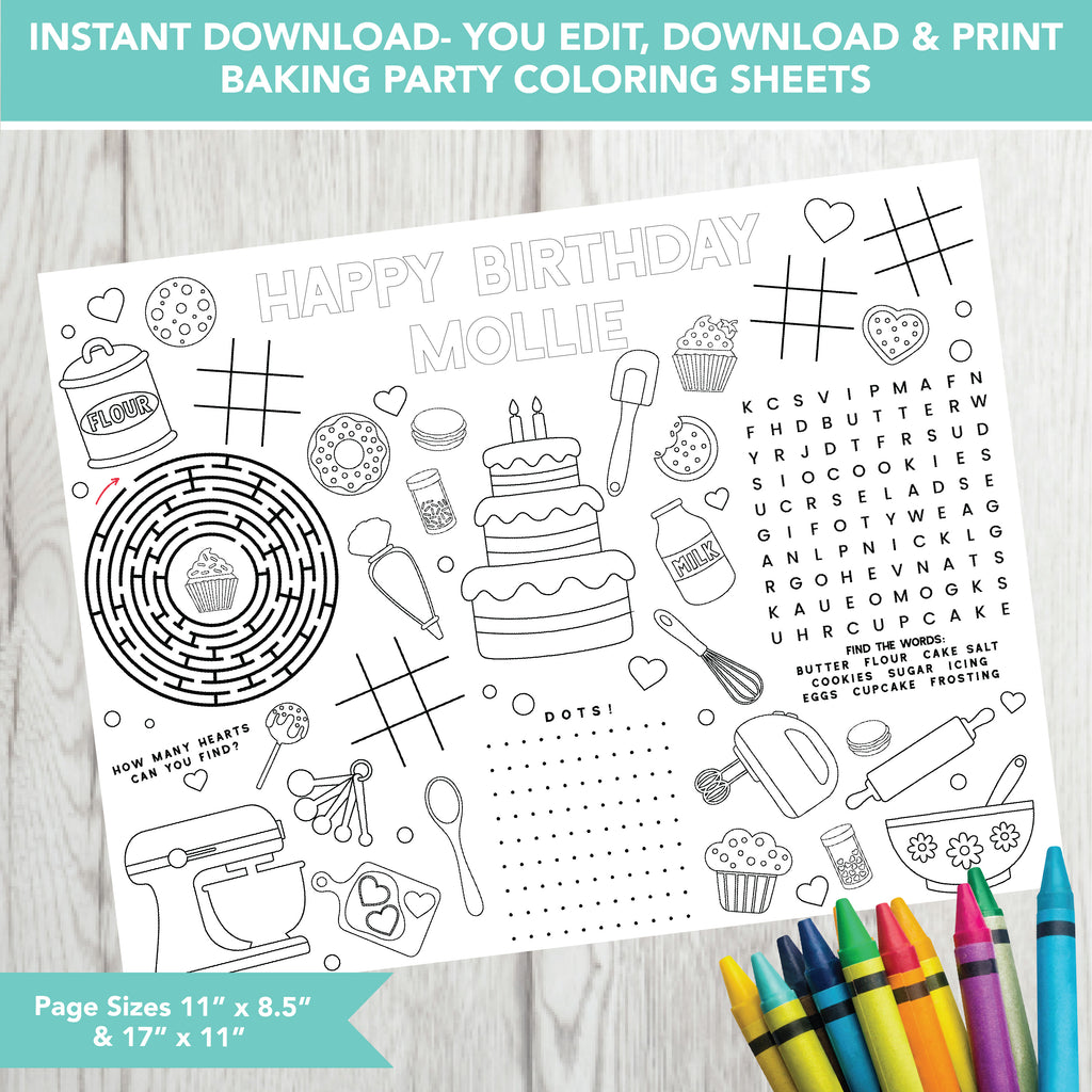 Editable Baking Party Placemat| Download