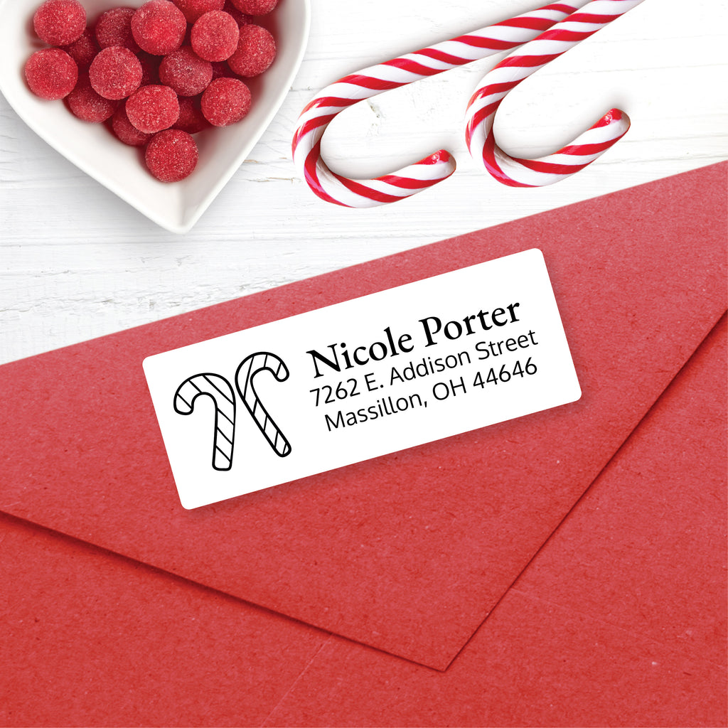 Christmas Address Labels, Dual Candy Canes, Personalized