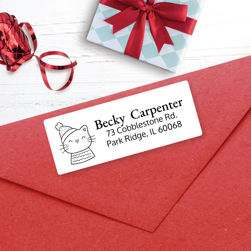 Christmas Address Labels, Happy Kitty, Personalized