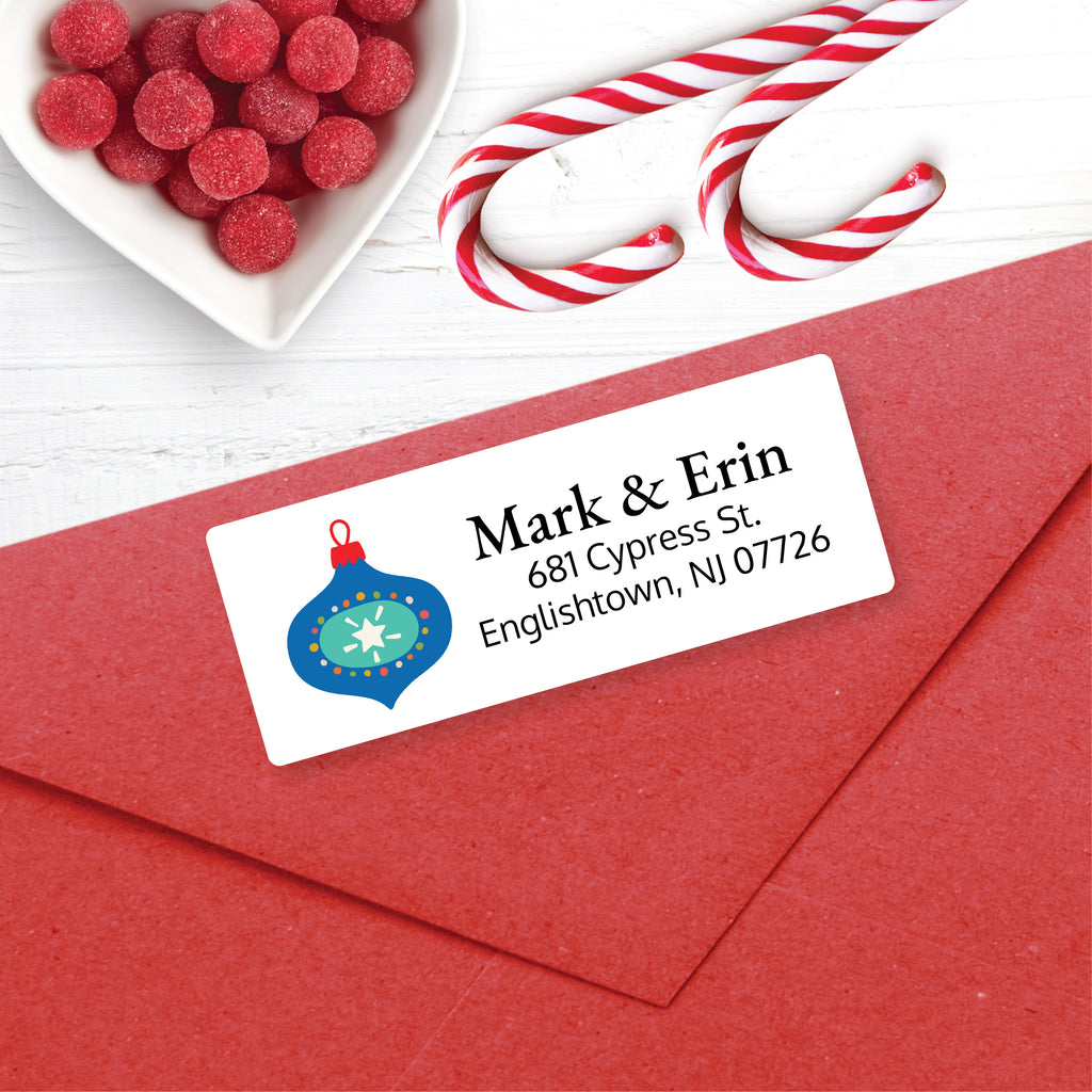Christmas Address Labels, Blue Ornament, Personalized