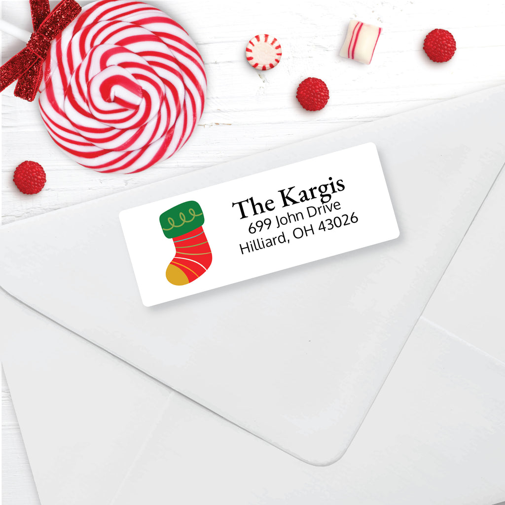 Christmas Address Labels, Red Stocking, Personalized