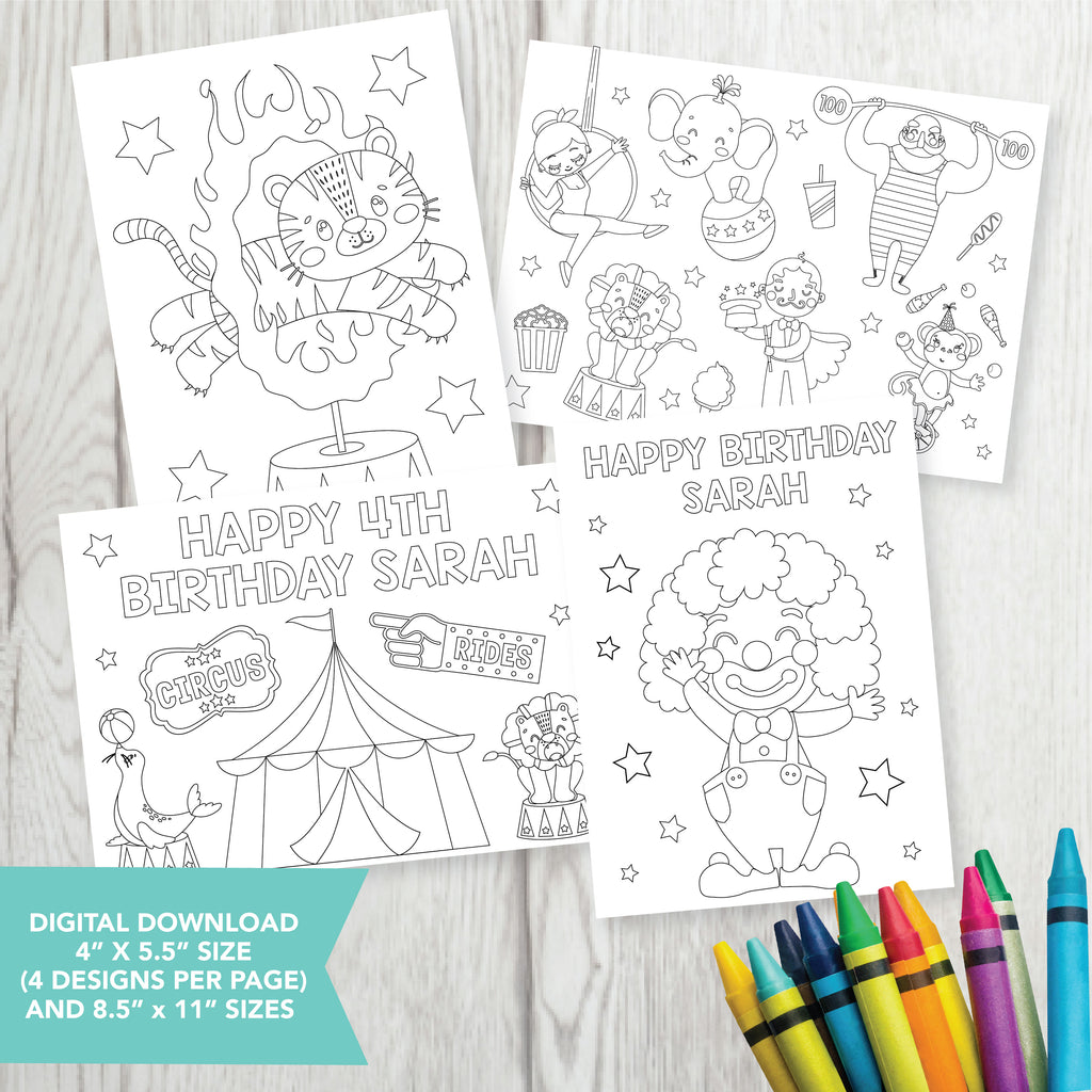 Editable Circus Coloring Party Favors